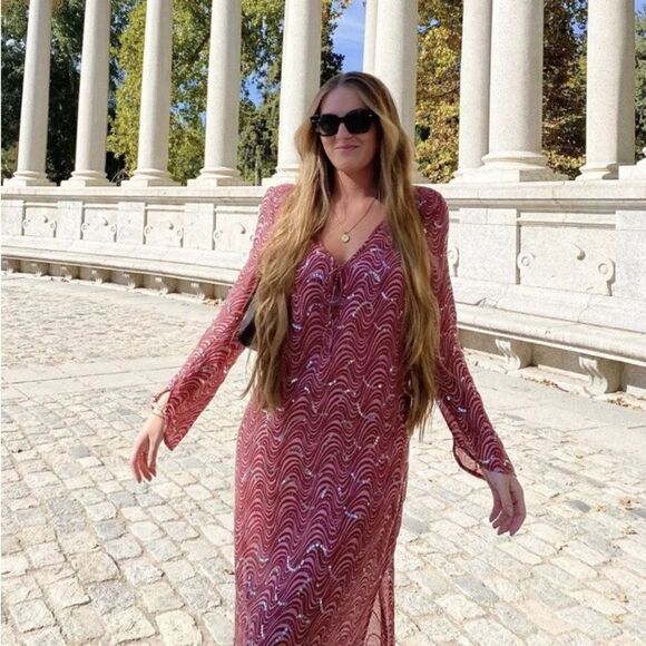 ZARA NWT WOMAN BEADED MIDI DRESS PINK - Picture 7 of 11